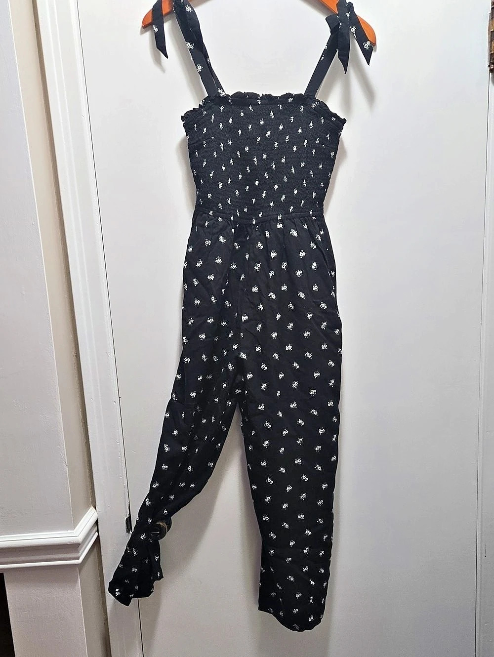 Hollister Floral Smocked Jumpsuit in Black & White Like New